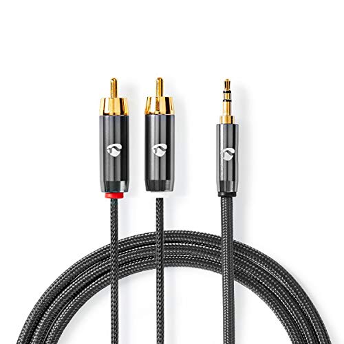 Stereo-Audiokabel - 3.5 mm Stecker - 2X RCA Stecker - Vergoldet - 5.00 m - Rund - Gun Metal Grau - Verpackung mit Sichtfenster Stereo-Audiokabel - 3.5 mm Stecker - 2X RCA Stecker - Vergoldet - 5.00 m - Rund - Gun Metal Grau - Verpackung mit Sichtfenster von NEDIS