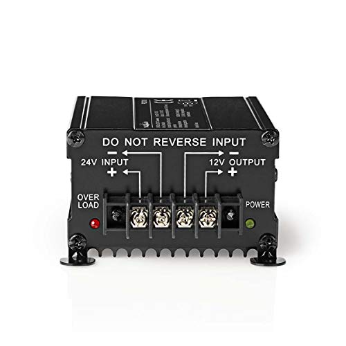 Stromwandler - Auto Angetrieben - 24 V DC - 12 V DC - 120 W - Schraubklemme - Ausgestattet mit Einer Sicherung - Schwarz von NEDIS