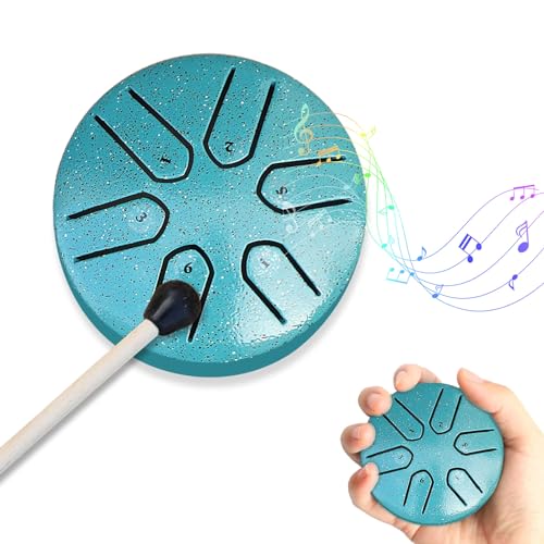 NEERIX Zungentrommel Steel Tongue Drum, Zungentrommel Tragbare Mini Trommel 3 Zoll 6 Töne Steel Tongue Drum, Tongue Drum Steel, Instrument Handpan Steel mit Schlägeln (Gruen) von NEERIX