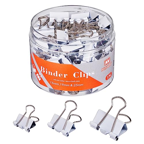 NEEWAY Binder-Clips, Bürobedarf, verschiedene Größen, Weiß, für Büro und Zuhause, 100 Stück von NEEWAY