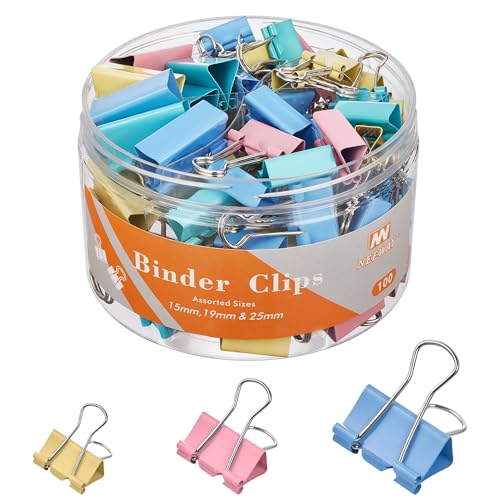 NEEWAY Binder-Clips aus Metall, verschiedene Größen, 1,5 cm, 1,9 cm, 2,5 cm, 100 Stück, für Büro und Zuhause, mehrfarbig von NEEWAY