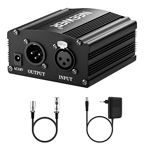 NEEWER 1 Kanal 48V Phantomspeisung mit Adapter, Bonus+XLR 3 Pin Mikrofonkabel für jedes Kondensatormikrofon Musikaufnahmegerät (8 Fuß) von NEEWER