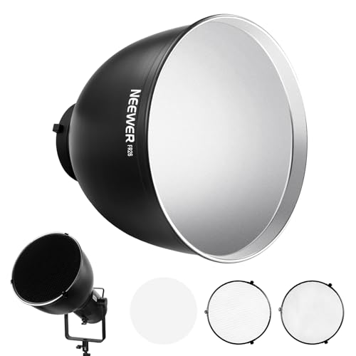 NEEWER 10,4″/26,5cm Reflektor mit mittlerem Fokus Bowens Mount mit 15°/30° Wabengittern und weichem Tuch, 45° Diffusor Lampenschirm Kompatibel mit Godox NEEWER Studio Strobe Blitzlicht Speedlite, FR26 NEEWER 10,4″/26,5cm Reflektor mit mittlerem Fokus Bowens Mount mit 15°/30° Wabengittern und weichem Tuch, 45° Diffusor Lampenschirm Kompatibel mit Godox NEEWER Studio Strobe Blitzlicht Speedlite, FR26 von NEEWER