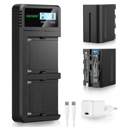 NEEWER 10050mAh NP-F970 Akku mit 20W PD Schnellladegerät Set, 2 Pack Ersatzakku für NP-F970/950/750/550 Kompatibel mit NEEWER Motorisierte Slider LED Licht Ringlicht Monitor Sony Video Kamera NEEWER 10050mAh NP-F970 Akku mit 20W PD Schnellladegerät Set, 2 Pack Ersatzakku für NP-F970/950/750/550 Kompatibel mit NEEWER Motorisierte Slider LED Licht Ringlicht Monitor Sony Video Kamera von NEEWER