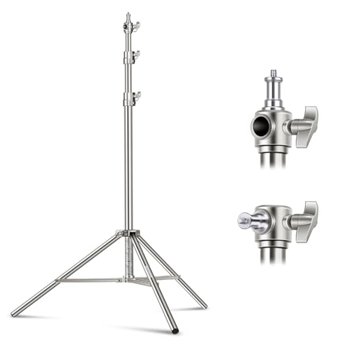 NEEWER 118"/3m Edelstahl Lichtständer, gefederter Heavy Duty Fotografie Stativständer mit 1/4" auf 3/8" Universal Schraubadapter für Blitzlicht, LED Videoleuchte, Ringlicht, Monolicht, Softbox von NEEWER