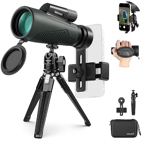 NEEWER 12x50 ED Monokular Teleskop,handy teleobjektiv mit Handy Clip/Metall Stativ/Tasche,IPX7 wasserdicht nebelfest stoßfest SMC BAK-4 Prisma Smartphone Spektiv für Tierbeobachtung,Astronomie, LS-T17 von NEEWER