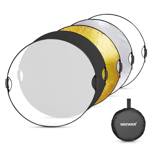 Neewer 130 cm Lichtreflektor mit Griff und 3/8 Zoll Gewinde, 5 in 1 Faltbarer Scheibenlichtdiffusor, lichtdurchlässig/Silber/Gold/Weiß/Schwarz für Fotografie-Beleuchtung, Außenbeleuchtung, RF-130II von NEEWER