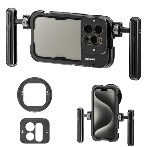 NEEWER 15 Pro Telefonkäfig Video Rig mit Zwei Griffen, kompatibel mit iPhone 15 Pro, Metall 67mm Filteradapter, 17mm Objektiv Backplane, Telefon Rig Handy Stabilisator für Videoaufnahme, PA023K von NEEWER