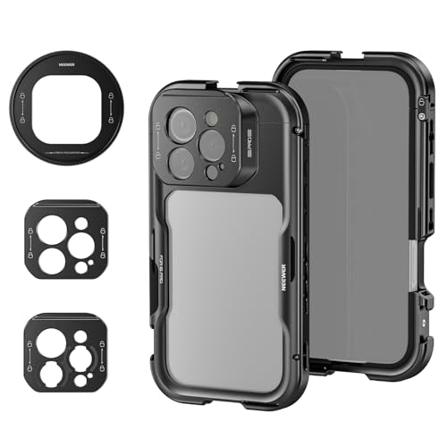 NEEWER 16 Pro Käfig Cage Schnellverschluss Video Rig Stabilisator kompatibel mit iPhone 16 Pro mit 67mm Filter Adapter 17mm hintere Objektiv Platine T Mount Lens Adapter kompatibel mit Moment PA073 von NEEWER