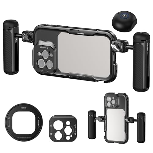 NEEWER 16 Pro Max Käfig mit Zwei seitliche Schnellspanner Griffe, Handy Video Rig, 67mm Filter Adapter, T Mount Objektiv Adapter kompatibel mit iPhone 16 Pro Max (PA074+PA045E+PA045B) von NEEWER