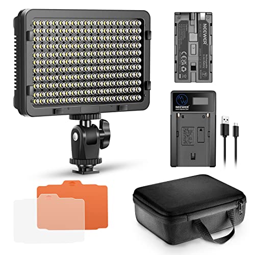 NEEWER 176 LED Videoleuchte Set: Dimmbare Videolicht Panel, Streaming Licht mit 2200mAh Li-Ion Akku, Key Light mit USB Ladegerät und Tragetasche für Produkt und Portrait Beleuchtung Kamera Fotografie von NEEWER