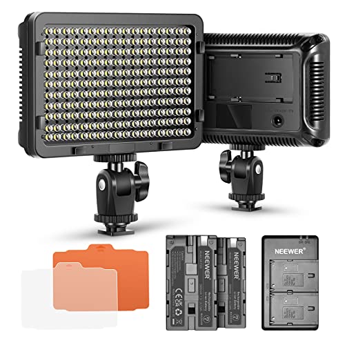 NEEWER 176 LED Videoleuchte Streaming Licht LED dimmbar Videolicht Panel mit 2 STK Lithium Akku 2600mAh, 2 x USB Ladegerät für DSLR Kamera von Canon Nikon etc. Key Light für Video Fotografie von NEEWER