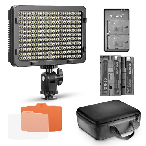 NEEWER 176 LED Videoleuchte Streaming Licht Set Videolicht Panel 3200-5600K, 2 x Li-Ion Akku, USB Ladegerät & tragbare Case, Key Light für Canon Nikon Pentax Sony DSLR Kamera Beleuchtung Fotografie von NEEWER