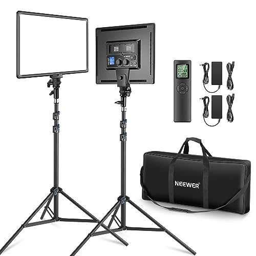 NEEWER 18" LED Videolicht Panel Set, Streaming licht mit 2 STK 45W Dimmbar Zweifarbig, mit Fernbedienung & Lichtständer, 3200K-5600K Weiches Videoleuchte CRI 97+ 4800Lux für YouTube Kamera Fotografie NEEWER 18" LED Videolicht Panel Set, Streaming licht mit 2 STK 45W Dimmbar Zweifarbig, mit Fernbedienung & Lichtständer, 3200K-5600K Weiches Videoleuchte CRI 97+ 4800Lux für YouTube Kamera Fotografie von NEEWER