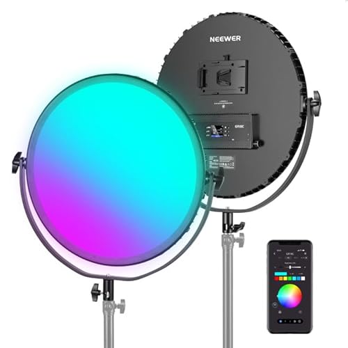 NEEWER 18" RGB Rundes LED Panel Videoleuchte mit APP Steuerung, 65W 6000Lux/0,5m, 2500K-8500K RGBCW, Fotografie Studiobeleuchtung/18 Szenen/V batteriebetrieben für Außenaufnahmen, Streaming, GR18C NEEWER 18" RGB Rundes LED Panel Videoleuchte mit APP Steuerung, 65W 6000Lux/0,5m, 2500K-8500K RGBCW, Fotografie Studiobeleuchtung/18 Szenen/V batteriebetrieben für Außenaufnahmen, Streaming, GR18C von NEEWER