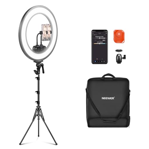 NEEWER 18" Ringlicht Set mit Randbeleuchtung, 45W 3300Lux 2900K-7000K 12 Szenen Ringleuchte mit APP 2,4G PC Mac Steuerung, Fernbedienung, Stativtasche für Make up, TikTok, Ins, Live Stream, RL45B NEEWER 18" Ringlicht Set mit Randbeleuchtung, 45W 3300Lux 2900K-7000K 12 Szenen Ringleuchte mit APP 2,4G PC Mac Steuerung, Fernbedienung, Stativtasche für Make up, TikTok, Ins, Live Stream, RL45B von NEEWER