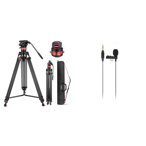 NEEWER 189cm Videostativ Video Tripod mit Dämpfung Fluidkopf & RØDE Lavalier GO professionelles Lavalier-/Ansteckmikrofon für Rundfunk von NEEWER