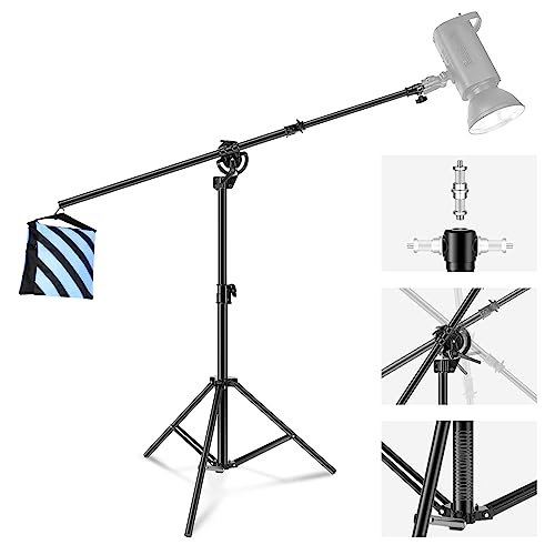 NEEWER 2-in-1-Foto-Lichtstativ, 9.7ft Schwerlast Stativ aus Aluminiumlegierung mit 3.8ft Auslegeram und leerem Sandsack für Videolicht, Blitz, Reflektor, Softbox für Studio-Foto-Videoaufnahmen von NEEWER