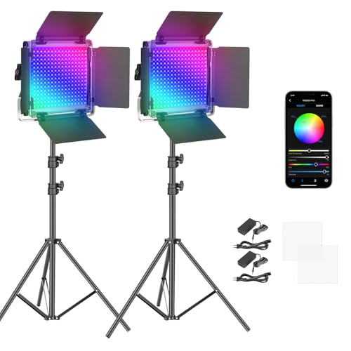 NEEWER 2 x 660 PRO RGB LED Videoleuchte Panel mit Stativ Ständer Set App Steuerung 360° Vollfarbe Videolicht 50W Dimmbar 3200~5600K CRI97+ Studio Dauerlicht Gaming/Streaming/Zoom/YTB/Webex/Fotografie von NEEWER