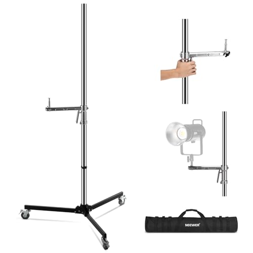 NEEWER 224cm Lichtstativ,Light Stand Edelstahl Heavy Duty mit Pistolengriff, Gleitarm, abnehmbare Rolle, klappbares Bein, 1/4" 5/8" Spigot, Fotografie Blitz/Videoleuchte Stativ, Max Last 10kg, ST003 von NEEWER