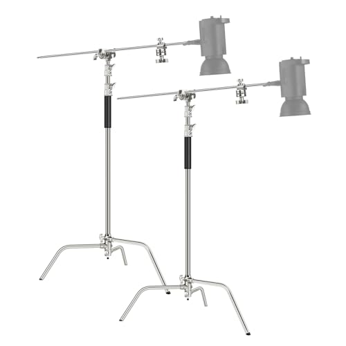 NEEWER 2PCS Pro 100% Edelstahl Hochleistungs C Stand Licht Stativ mit Galgenarm, Max Höhe 320cm Fotografie Lichtstativ, C Stativ mit 128cm Haltearm, 2 Griffköpfe für Studio Monolicht Softbox Reflektor von NEEWER