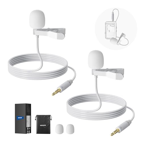 NEEWER 2er Pack Lavalier Ansteckmikrofon, kompatibel mit Rode Wireless GO II 2 DJI Kabelloses Mikrofon Sender, omnidirektionale Kondensator Lapel Mic mit Kabel für Bühne YouTube Live Stream, CM5, Weiß von NEEWER