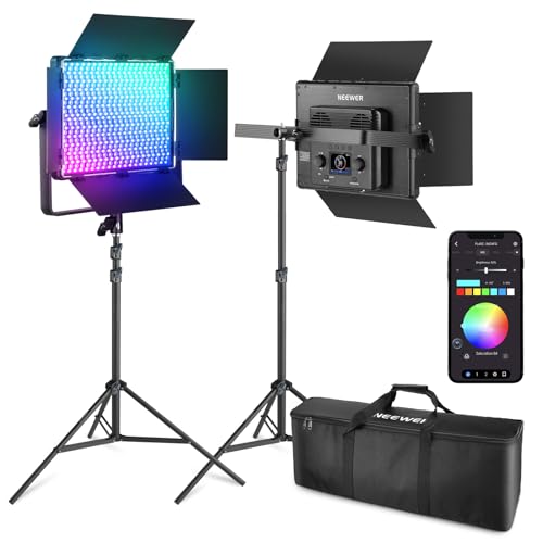 NEEWER 2er Pack PL60C RGB Videoleuchte LED Panel Dauerlicht Set mit 2m Licht Stativ/Tasche APP/2,4 G/DMX Steuerung 60W 23000Lux/0,5m 2500K-10000K 18 Szenen RGBCW Pro Fotografie Studiobeleuchtung NEEWER 2er Pack PL60C RGB Videoleuchte LED Panel Dauerlicht Set mit 2m Licht Stativ/Tasche APP/2,4 G/DMX Steuerung 60W 23000Lux/0,5m 2500K-10000K 18 Szenen RGBCW Pro Fotografie Studiobeleuchtung von NEEWER