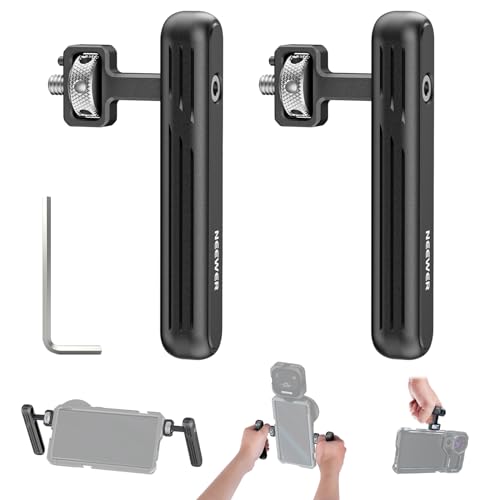 NEEWER 2er Pack drehbarer Seitengriff/Obergriff,Aluminiumgriff nur für iPhone 15 Samsung S22 S23 Telefonkäfig,1/4" Schraube Anti Twist Pins für Handy Stabilisator,VideoRig Filmausrüstung PA027 von NEEWER
