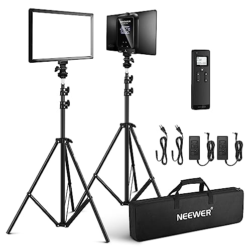 NEEWER 2er Packung 2.4G LED Panel Video Licht Set, weiche Beleuchtung, 12.9" Key Light mit Ständer/Fernbedienung/3200-5600K/CRI97+/Eingebauter 5000mAh Akku für YouTube Live Streaming Fotografie von NEEWER