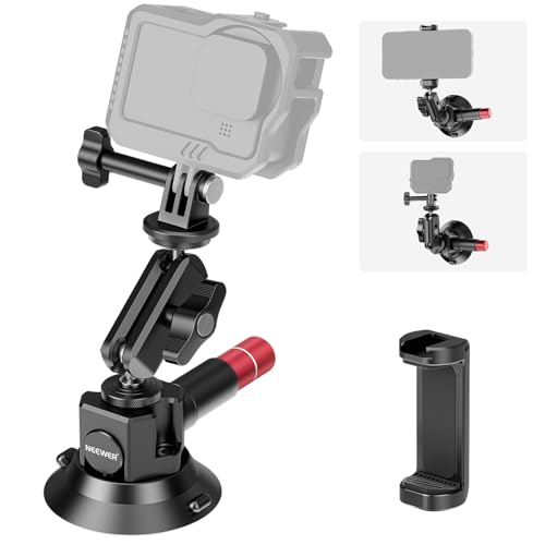 NEEWER 3" Kamera Halterung mit Saugnapf, Magic Arm mit Kugelkopf kompatibel mit ARRI 1/4" Löchern, Auto Halterung mit Handyhalter und Action Cam Adapter kompatibel mit iPhone GoPro DJI Insta360, CA104 von NEEWER