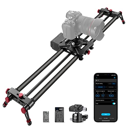 NEEWER 31.5"/80cm motorisierter Kameraslider, App Funksteuerung Kohlefaser Slider, unterstützt Videomodus, Zeitraffer Fotografie, Horizontal, Verfolgungs und 120° Panorama Aufnahme (ER1-80) von NEEWER