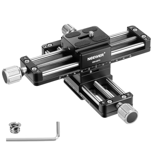 NEEWER 4 Achsen Makro Fokussierschiene, 360° drehbarer Makro Schienenschieber aus Aluminiumlegierung mit Acra Typ Schnellwechselplatte und 1/4" Schraube für Kamera Camcorder Makrofotografie, GM-MP3 von NEEWER