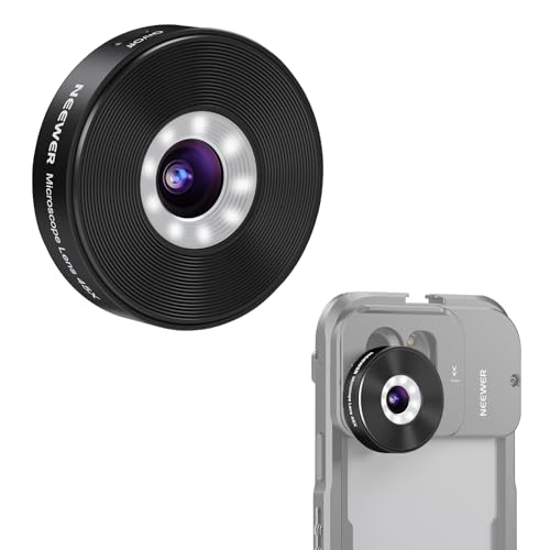 NEEWER 45X Telefon Mikroskop für 17mm Gewinde Backplate, Aufladbar Nahaufnahme Zoomobjektiv mit 50mAh Akku, LED Licht, Typ C Kabel kompatibel mit iPhone Samsung Käfig mit 17mm Objektiv Adapter, LS-32 von NEEWER