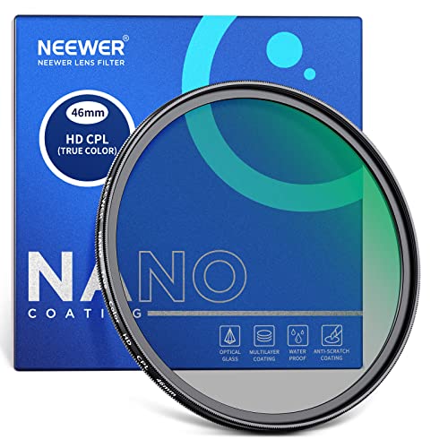 NEEWER 46mm True Colours Polfilter (CPL) Zirkular Polfilter Optisches HD Glas Doppelseitig 30-lagige Nanobeschichtung Aluminiumrahmen Wasserabweisend Kratzfest Anti von Neewer