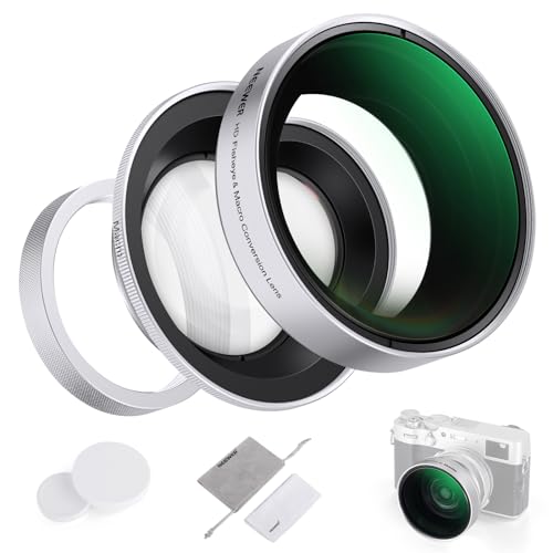 NEEWER 49mm 0,43 x Fisheye Fischaugen und 1,4 x Makro Zusatzobjektiv für Kameras der X100 Serie, HD 2 in 1 Objektiv mit 49mm Adapterring für Fujifilm X100 X100S X100F X100T X100V X100VI Kameras LS-46 von NEEWER