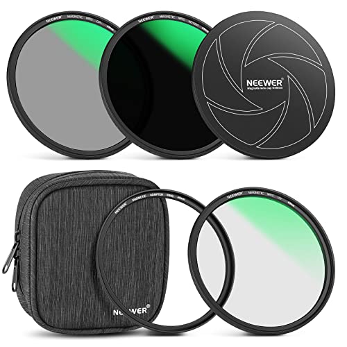 NEEWER 49mm 5 in 1 Magnetisches ND Filter Set mit Graufilter ND1000 Filter +MCUV+CPL+Adapterring+Filterkappe 42 Schichten Beschichtungen/ultradünn/wasserdicht/Kratzfest Magnetic ND Filter Kit & Tasche von NEEWER