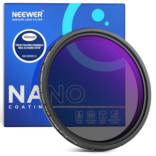 NEEWER 49mm True Colors Hard Stop Variabler ND Filter ND2-32 (1-5 Blendenstufen) Begrenzter Graufilter Zubehör, mehrfach beschichtetes optisches HD Glas/kein X Kreuz/Alrahmen/Wasserdicht/Kratzfest von NEEWER