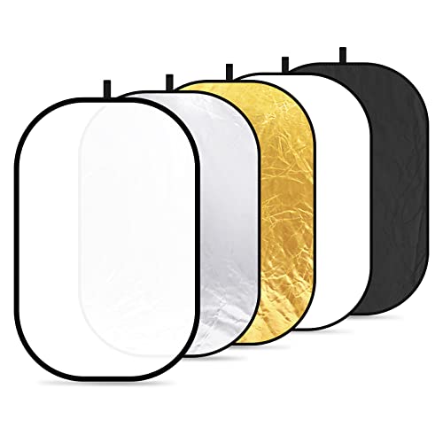 NEEWER 5 in 1 Reflektor 40"x60"/100x150cm Lichtreflektor für Fotografie, Tragbarer Faltbarer Multi Disc mit Tasche - Transluzent, Silber, Gold, Schwarz, Weiß Diffusor für Studio und Außenbeleuchtung von NEEWER