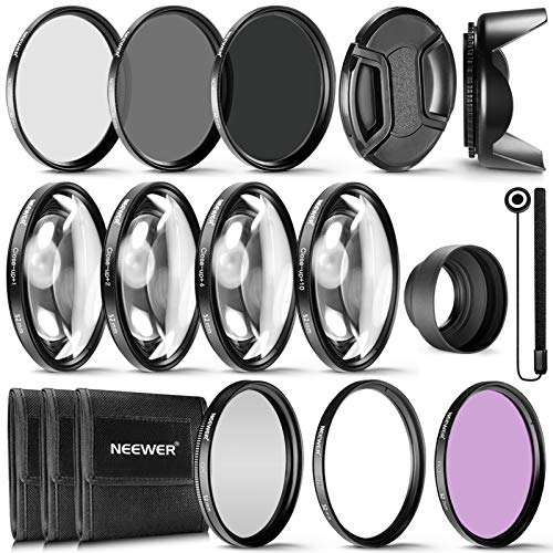 NEEWER 52mm ND Filter Set ND/CPL(Polfilter)/UV/FLD/Nahfilter Objektivzubehör ND2 ND4 ND8 Graufilter Set (+1/+2/+4/+10) Tulpen Blende, zusammenklappbarer Gummi Blende, Objektivdeckel, Filterbeute von Neewer