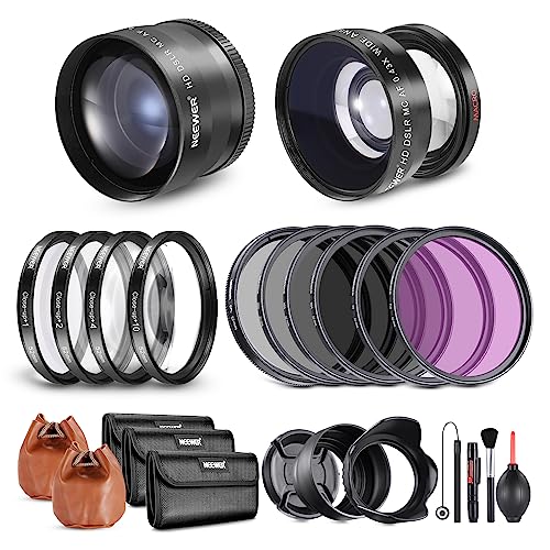 NEEWER 52mm Objektiv und ND Filter Set Weitwinkel/2,2 Fach Teleobjektiv für 18mm 85mm APS C Objektiv, Nahfilter(+1+2+4+10) Makro/UV/CPL(Polfilter)/FLD/ND2 ND4 ND8 Graufilter von NEEWER