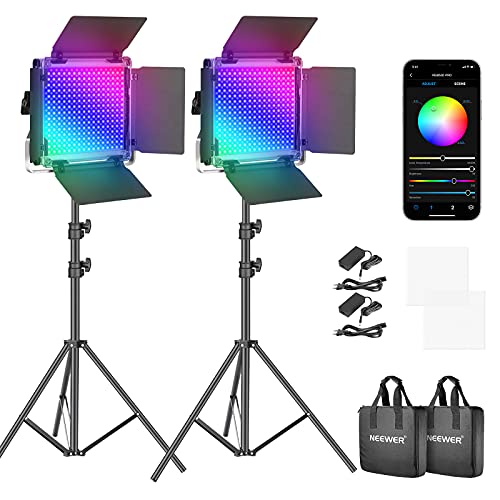 NEEWER 530PRO RGB LED Videolicht mit APP Steuerungs und Ständerset, 360 ° Vollfarbe, 45W Videobeleuchtungs-Set CRI 98+ für Spiele, Streaming, Zoom, YouTube, Webex, Rundfunk, Webkonferenz, Fotografie von NEEWER