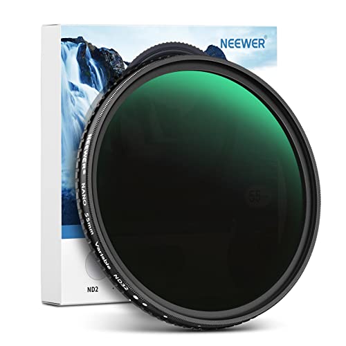 NEEWER 55mm Variabler ND Filter ND2-ND32 (1-5 Stops) Einstellbare Graufilter Kamera Objektiv Filter, Optisches HD Glas/30 Schicht Nano Beschichtung/Ultradünner Alrahmen/Wasserabweisend/Kratzfest von NEEWER