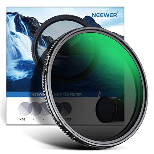 NEEWER 55mm Variable ND Filter ND8-ND128 (3-7 Stop) No X Cross Variabel Graufilter Ultra Slim Optisches HD Glas mit 30 Multi Layer Nano Beschichtungen Wasserdicht von NEEWER