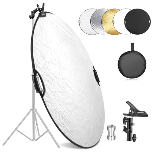 NEEWER 56cm Lichtreflektor mit Klemme und Handgriffen, 5 in 1 Faltbare Multi Disc Fotografie Reflektor durchscheinend/Silber/Gold/Weiß/Schwarz mit 3/8" Gewinde für Studio Außenbeleuchtung, RF-56II NEEWER 56cm Lichtreflektor mit Klemme und Handgriffen, 5 in 1 Faltbare Multi Disc Fotografie Reflektor durchscheinend/Silber/Gold/Weiß/Schwarz mit 3/8" Gewinde für Studio Außenbeleuchtung, RF-56II von NEEWER