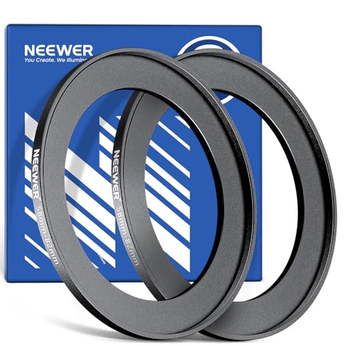 NEEWER 58-82mm Step Up Adapterring (2er Pack) mit Reinigungstuch, ultraschlanker Objektivfilter Adapterring aus Aluminiumlegierung für 58mm Kameraobjektive zur Verwendung von 82mm Filtern von NEEWER