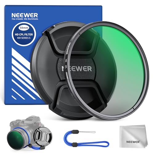 NEEWER 58mm CPL Filter mit Objektivdeckel, mehrfach beständiger, nanobeschichteter Zirkularer Polarisationsfilter mit optischem HD Glas für Kameraobjektive, Polfilter reduziert Reflexionen Blendung von NEEWER