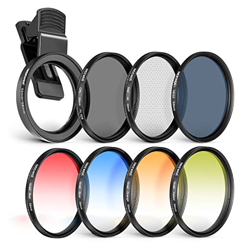 NEEWER 58mm ND+CPL+Effekt Filter Set mit Handy Phone Objektiv Klammer Polfilter ND32 6 Punkt Sternfilter 4 abgestufte Farbfilter Kompatibel mit iPhone 16 15 14 Pro Max 13 12 11 Canon Nikon Sony Kamera von NEEWER
