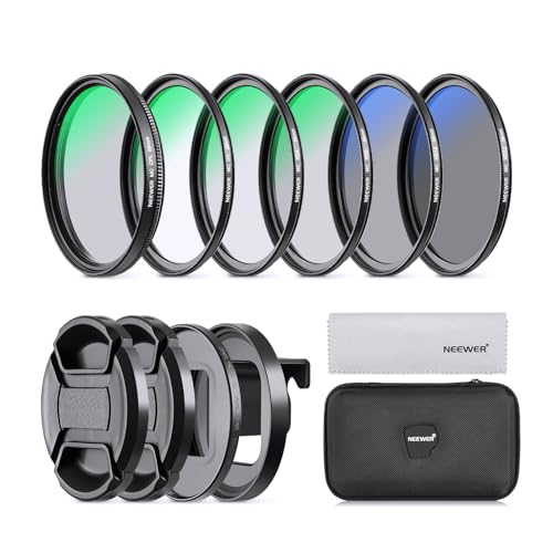 NEEWER 58mm Objektiv Filter Set Kompatibel mit GoPro Hero 8 7 6 5,Neutraldichte Polarisationsfilter Set, 4 ND Filter (ND4/ND8/ND16/ND32), CPL Filter, UV Filter, 2 Objektivdeckel&2 Adapter Ringe von NEEWER