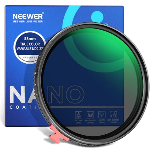 NEEWER 58mm True Color Variabler ND Filter ND2-32 (1-5 Stops), begrenzter Variabel Graufilter, mehrfach beschichtetes optisches HD Glas/kein X Kreuz/Wasser/Kratzfest/fingerabdruckbeständig von NEEWER