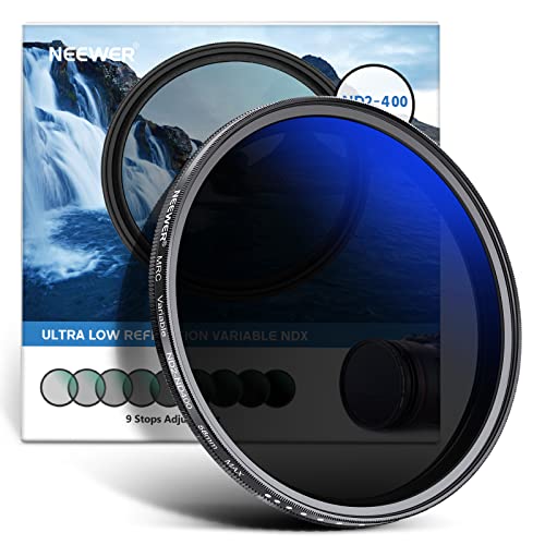 NEEWER 58mm Variable ND Filter ND2-ND400 (1-9 Stops) mit Mehrfacher Beschichtungn wasserfest Kratzfest ultradünner Variabel Graufilter von Neewer